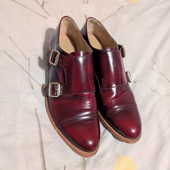 The Office Of Angela Scott | Burgundy Patent Leather Double Monk Strap Shoes - Picture 7 of 7